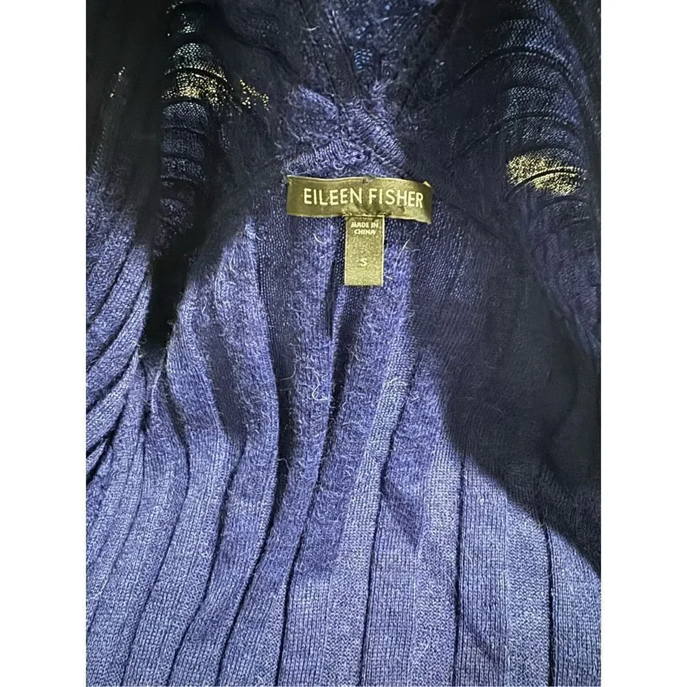 Eileen Fisher 100% baby alpaca blue ribbed open front cardigan S